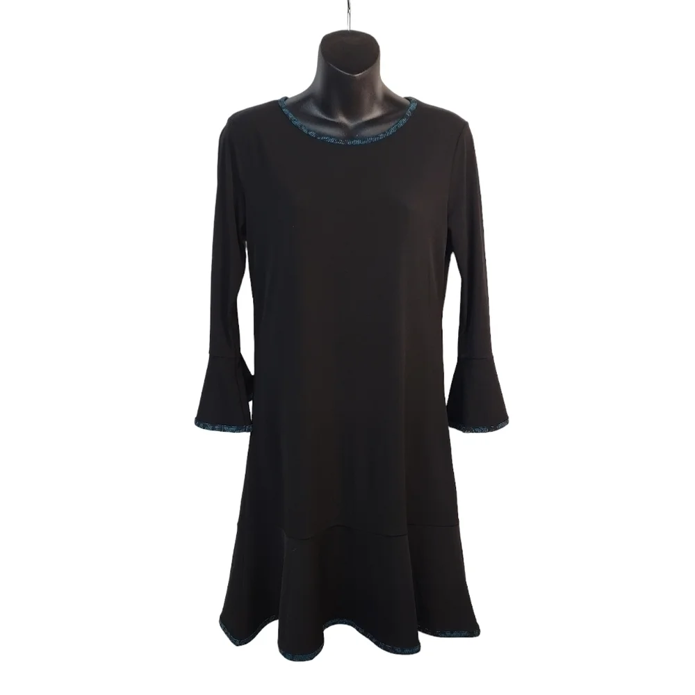 Michael Kors Women's Flare Cuff And Hem Black Stretch Dress Size S NWT
